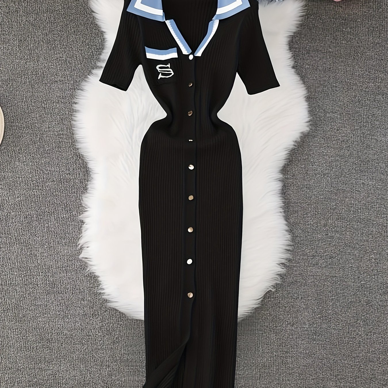 TEMU Modely Damska Sukienka Sweter z Długim Golfem i Kontrastowymi Kolorami, Zapinana na Guziki, Sukienka Sweterowa LL425