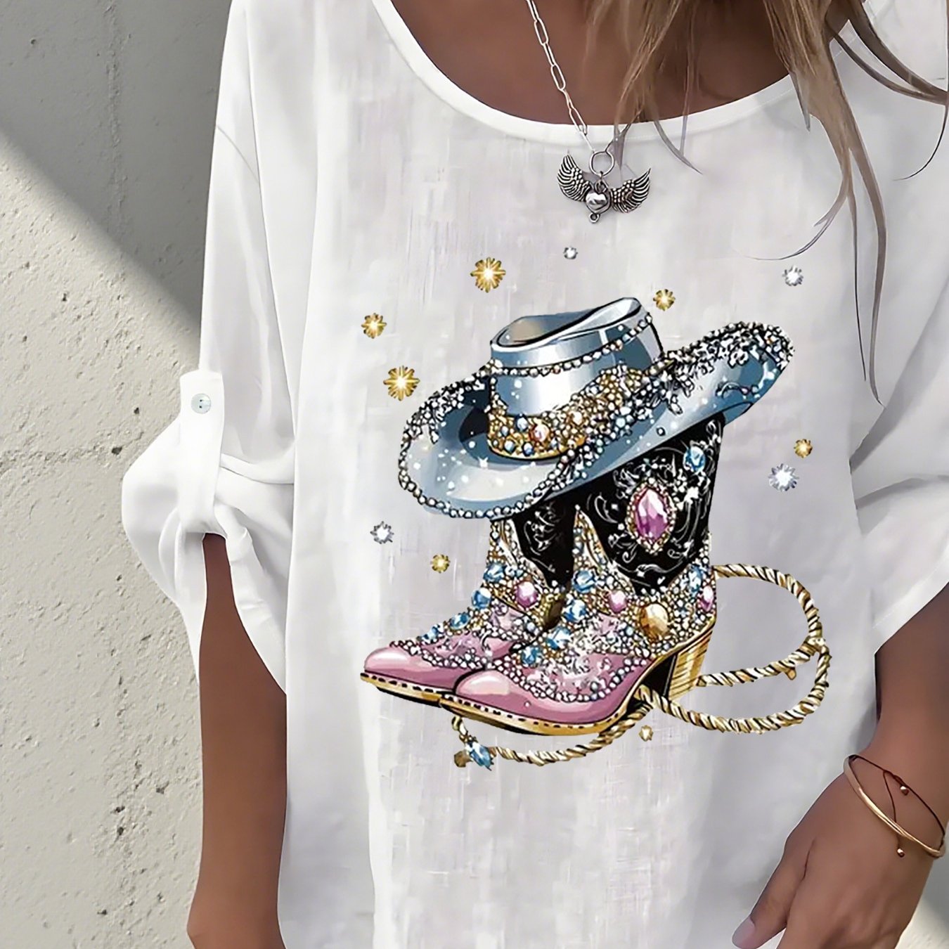 TEMU Stylowa i kreatywna koszulka damska z długim rękawem i nadrukiem, z okrągłym dekoltem. Ta jednoczęściowa koszulka damska idealnie nadaje się na