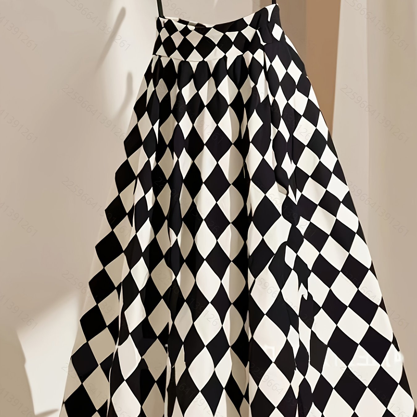 TEMU Elegancka spódnica w czarno-białe szachownice z plisami Rozkloszowana, krój A, luźny krój, geometryczny wzór, styl casual, wiosna//jesień
