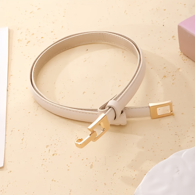 TEMU Prosty Złoty Pasek z Klamrą dla Kobiet, Biały Uniwersalny Pas Wyszczuplający do Sukienek i Koszul, Modny Dodatek