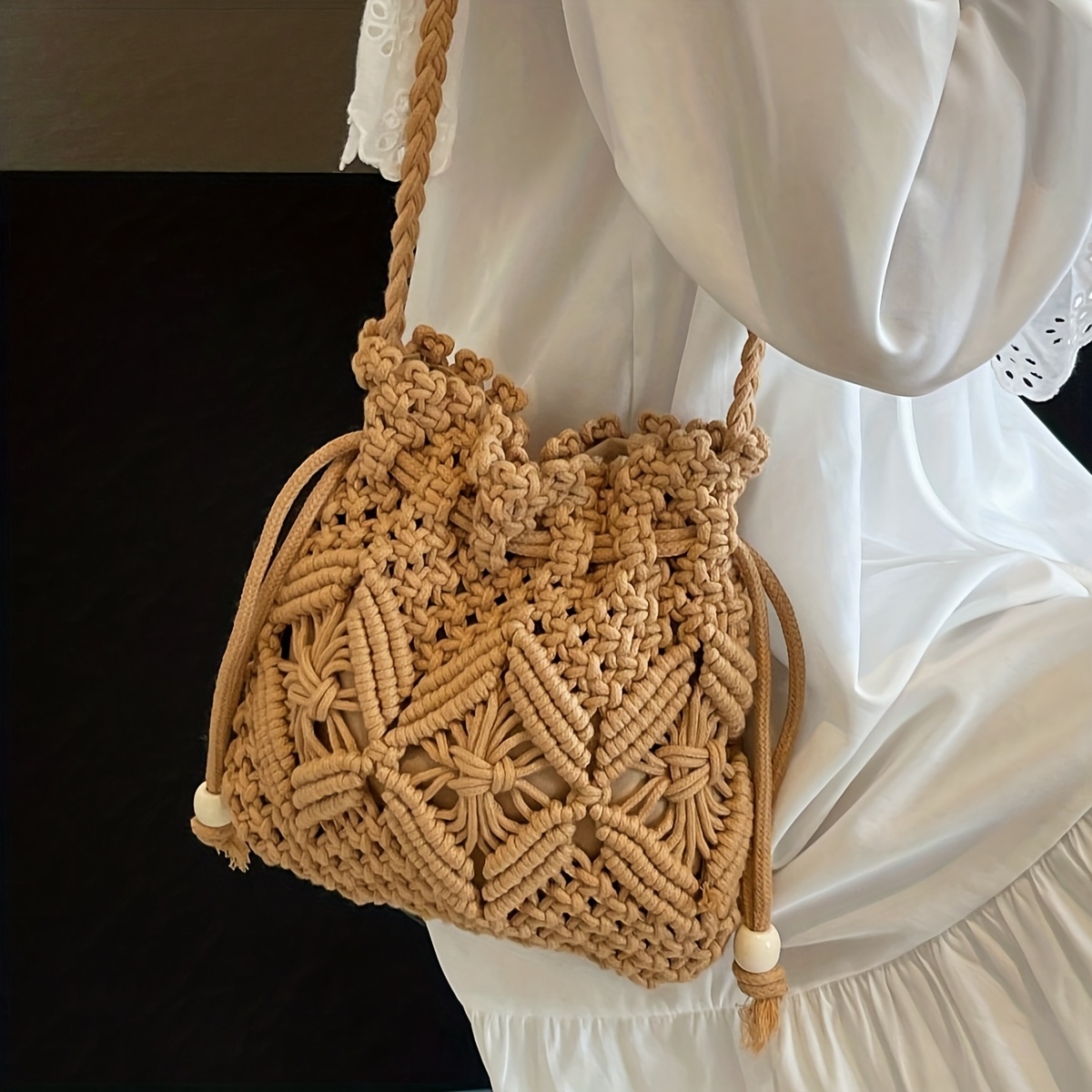 TEMU Mini Torba z Plecionego Słomy dla Kobiet, Nowoczesna Pleciona Torba na Ramię, Unikalna Wszechstronna Torba Plażowa, Mała Kwadratowa Kopertówka,