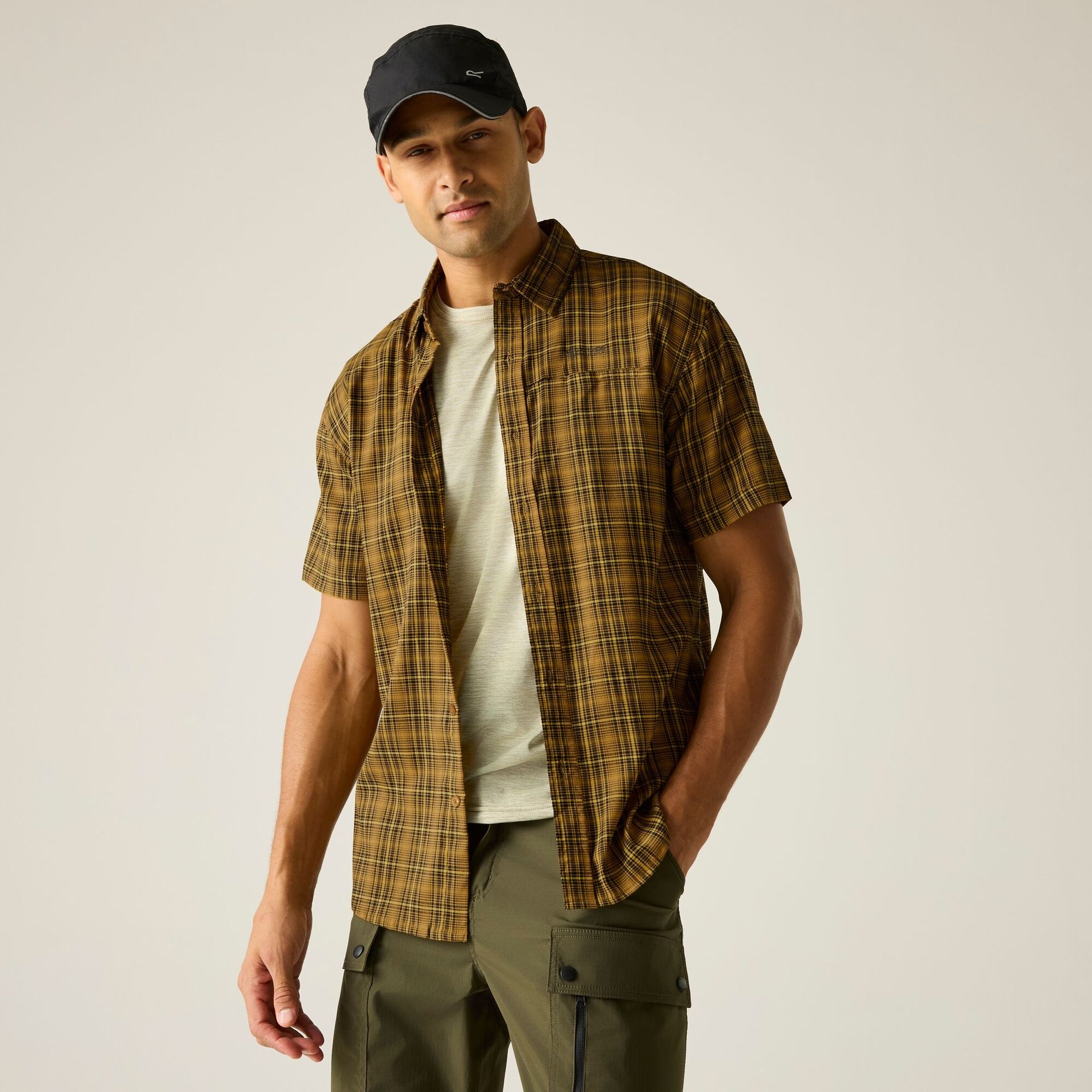 Regatta Koszula męska z krótkim rękawem Begarno Brązowy, Rozmiar: XL