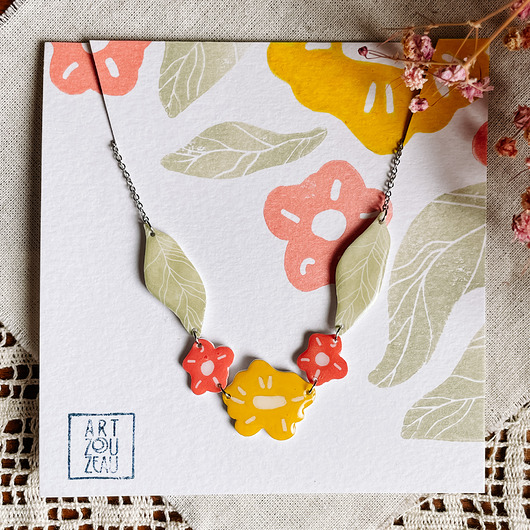 Kolorowy naszyjnik boho - kwiatowa biżuteria handmade
