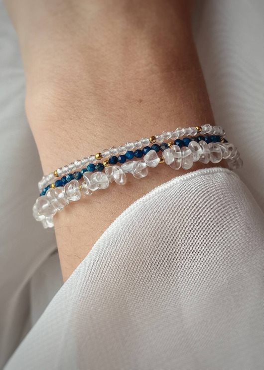 Zestaw Trzech Bransoletek z zapięciem - Kryształ Górski i Lapis Lazuli