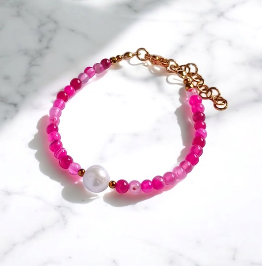 Bransoletka : fuchsia & pearl collection : agat i perła