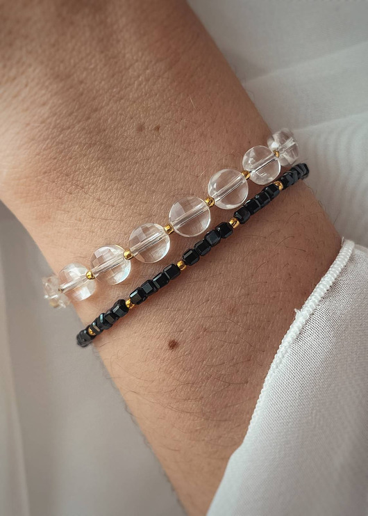 Zestaw Dwóch Bransoletek z zapięciem - Kryształ Górski, Spinel