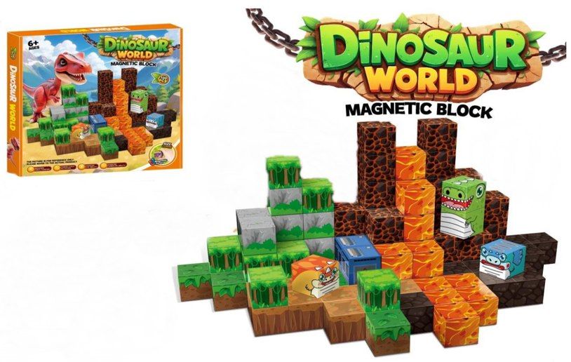 Klocki magnetyczne sześciany Świat Dinozaurów 100 elementów - klocki