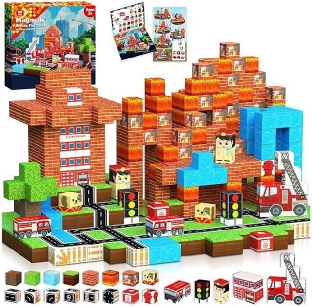 Klocki magnetyczne sześciany Straż Pożarna w akcji 100 elementów - klocki