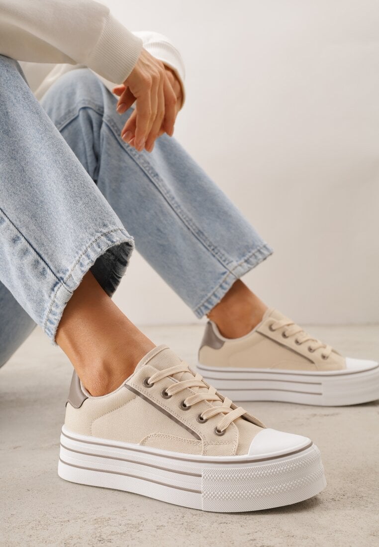 Beżowe Trampki o Klasycznym Fasonie na Platformie Opheme