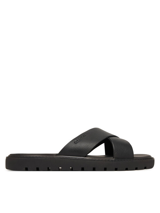 Calvin Klein Klapki Sq Molded Sandal Xcross Lth HM0HM02235 Czarny