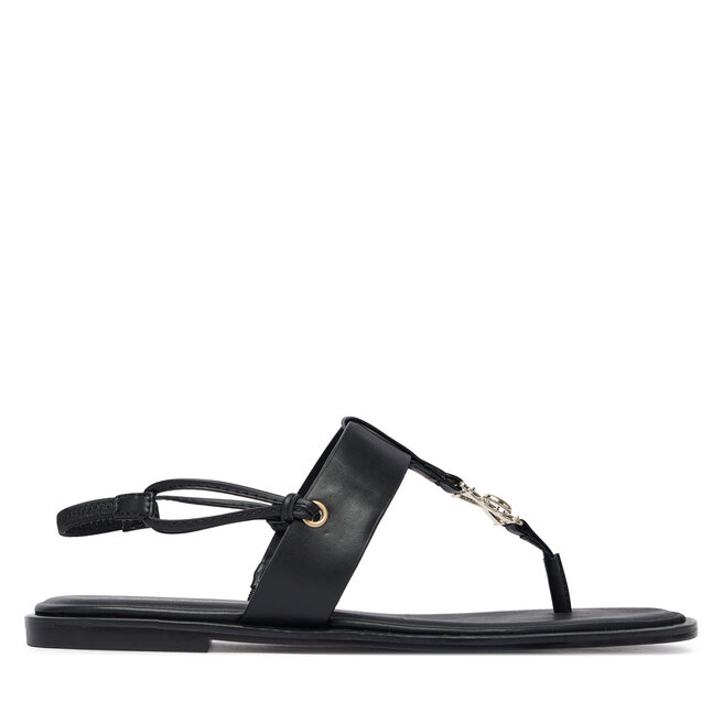 Sandały Calvin Klein Round Flat Sndl Thong Lth Hdw HW0HW02926 Czarny
