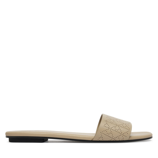 Klapki Calvin Klein Org Flat Sndl One Bar Lth Aop HW0HW02857 Beżowy