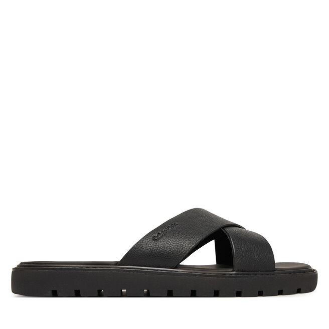 Klapki Calvin Klein Sq Molded Sandal Xcross Lth HM0HM02235 Czarny