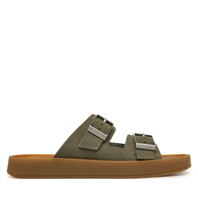 Klapki Calvin Klein Ergon Double Bar Sandal Su HM0HM02094 Zielony