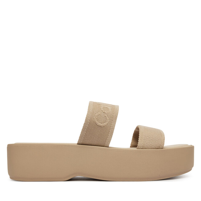 Klapki Calvin Klein Flatform Sndl Webbing HW0HW02878 Beżowy