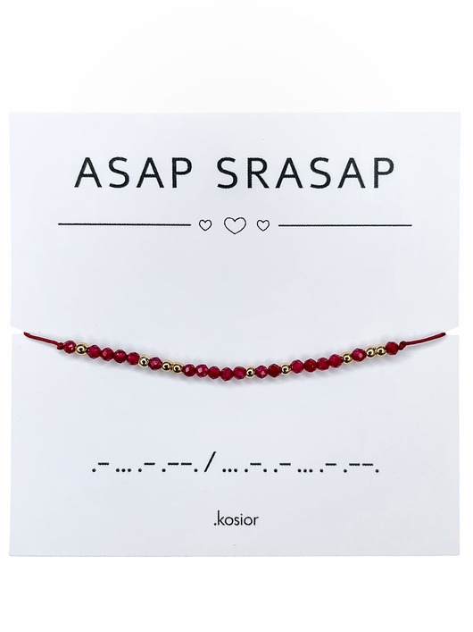 Bransoletka z alfabetem Morse Hematyt, Kwarc czerwony