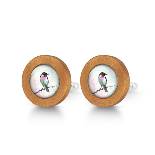 Ptaszek - drewniane spinki do mankietów