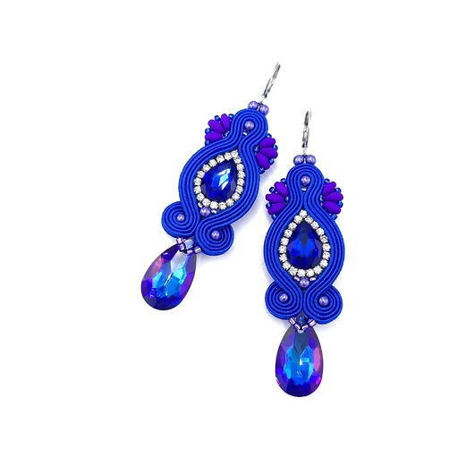 Kolczyki sutasz niebieskie fioletowe wieczorowe z kryształkami Sofia