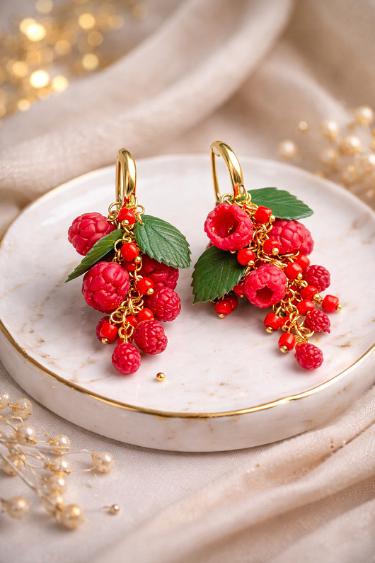 Kolczyki z maliną kiść
