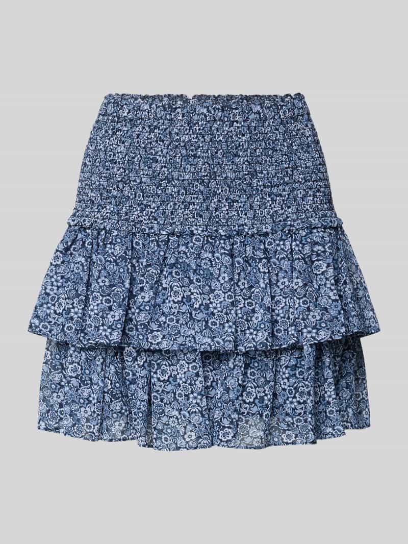 Mini spódnica z falbankowym dołem i detalami ze smockingiem