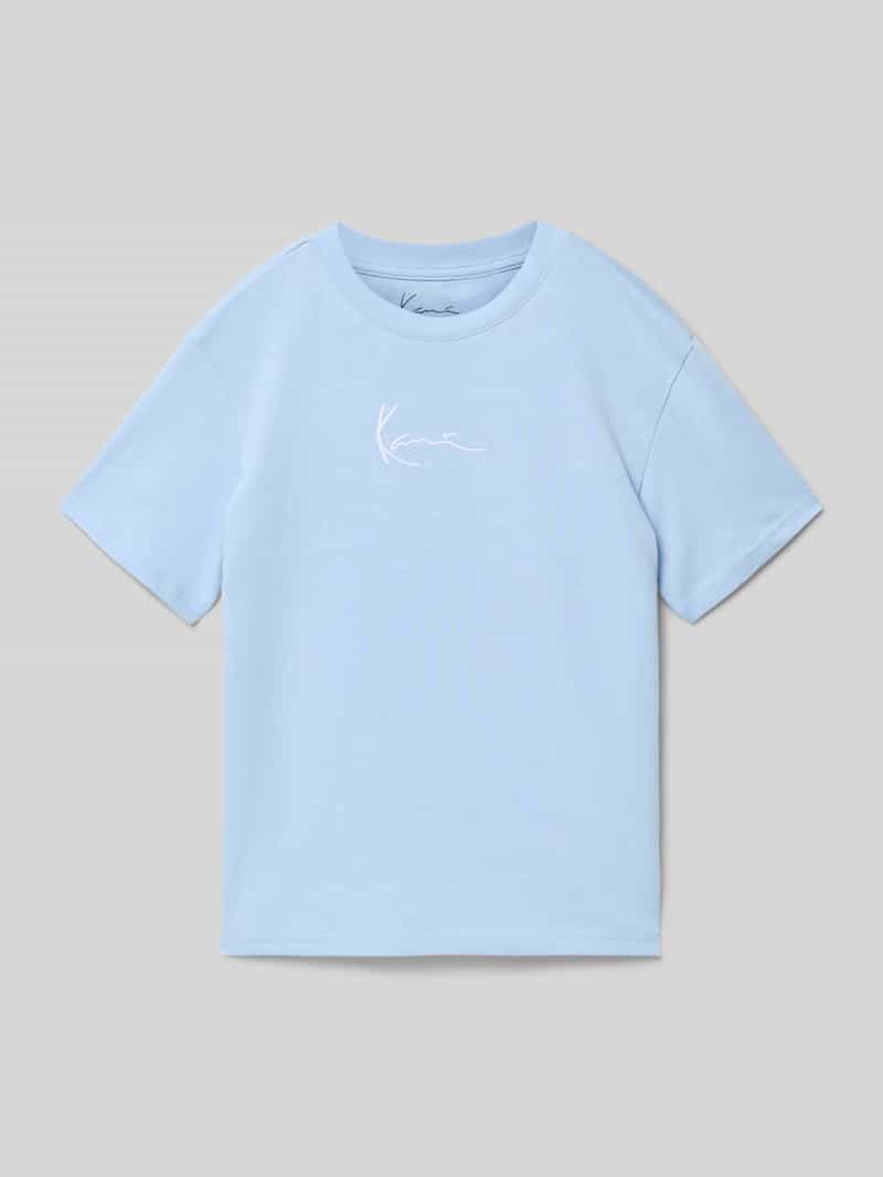 T-shirt z haftowanym logo i dekoltem w stylu crew neck