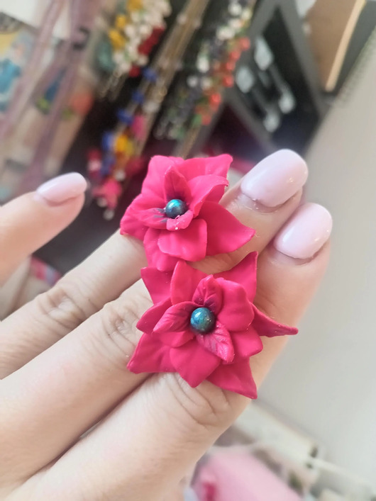 Zestaw kolczyki i piercionek Kwiat Bożonarodzeniowy Poinsecja