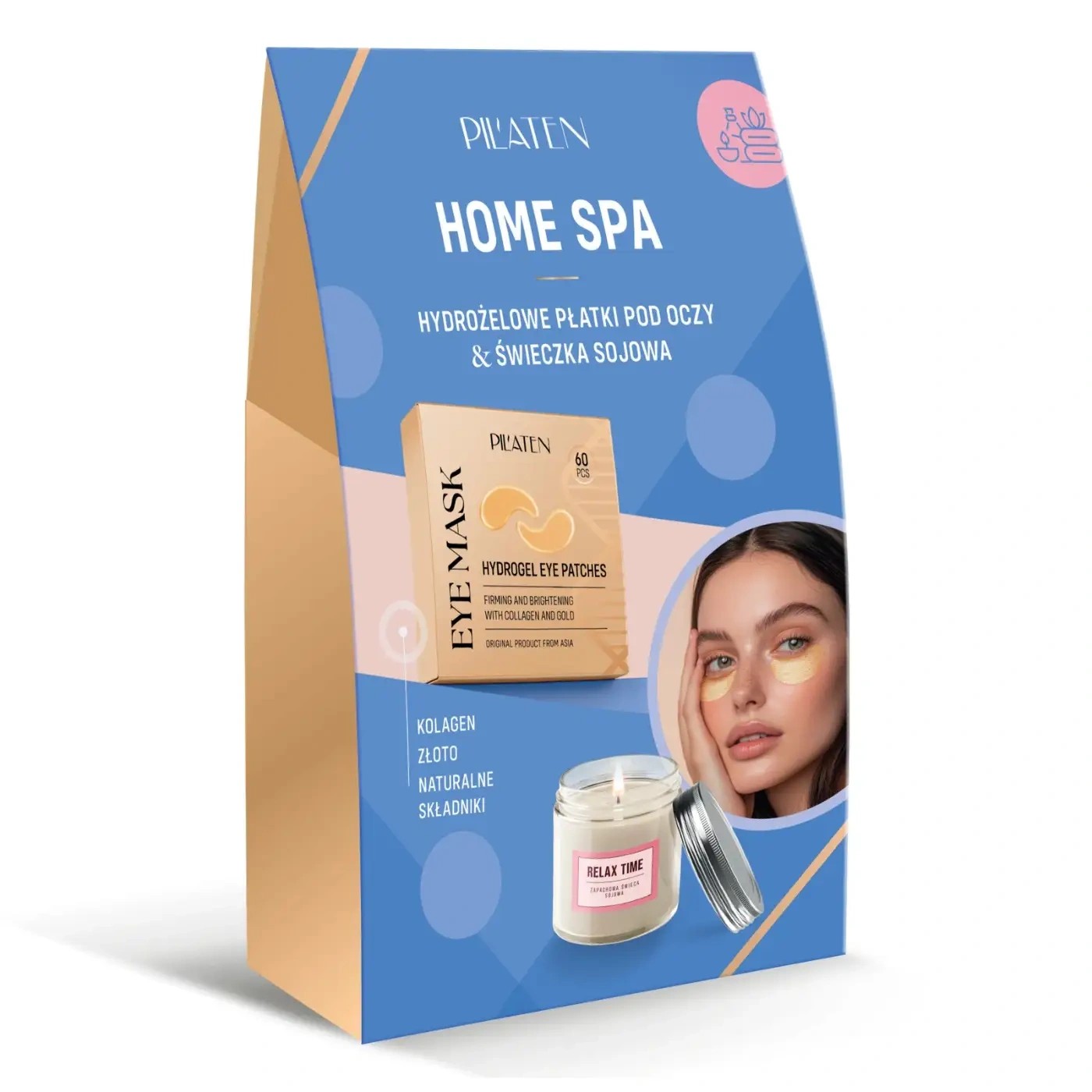 PILATEN Zestaw Home Spa Hydrożelowe Płatki pod Oczy + Świeczka Sojowa