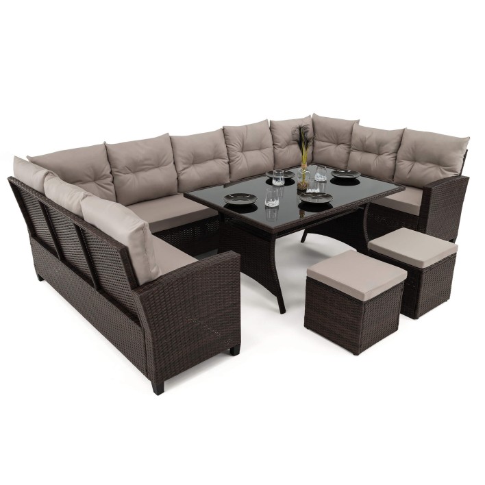 Zestaw ogrodowy PORTO Dwa pojemniki Technorattan Brązowy Poduszki szare 03