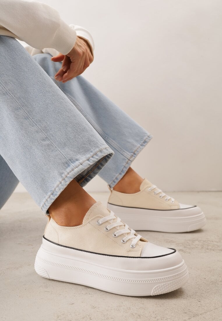 Beżowe Trampki VICES na Platformie z Ozdobnym Paskiem Wokół Podeszwy Rionira