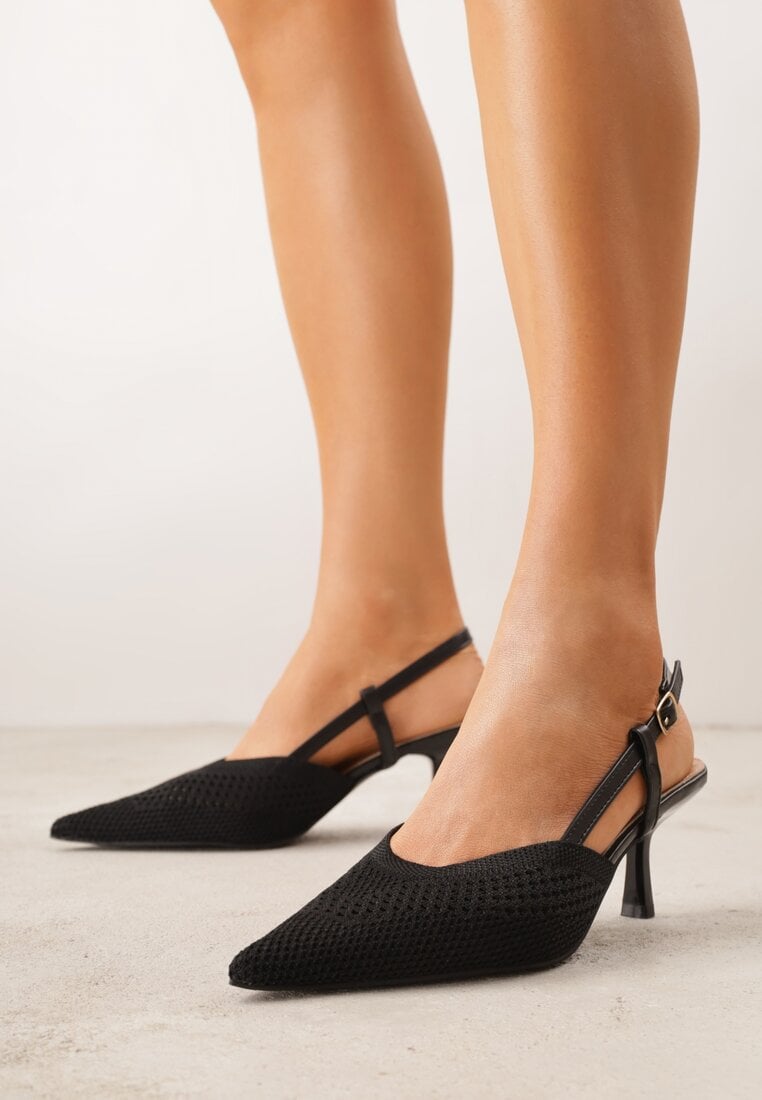 Czarne Ażurowe Sandały na Szpilce Slingback Erilise