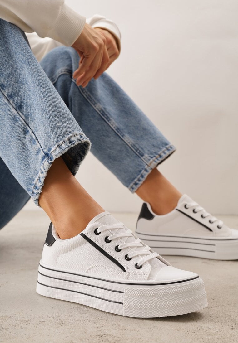 Biało-Czarne Trampki o Klasycznym Fasonie na Platformie Opheme