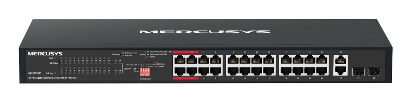 Mercurysys Mercusys MS128GP przełącznik sieciowy Gigabit Ethernet (10/100/1000) Obsługa PoE 1U Czarny