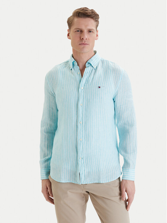 Tommy Hilfiger Koszula Bengal MW0MW42400 Turkusowy Regular Fit