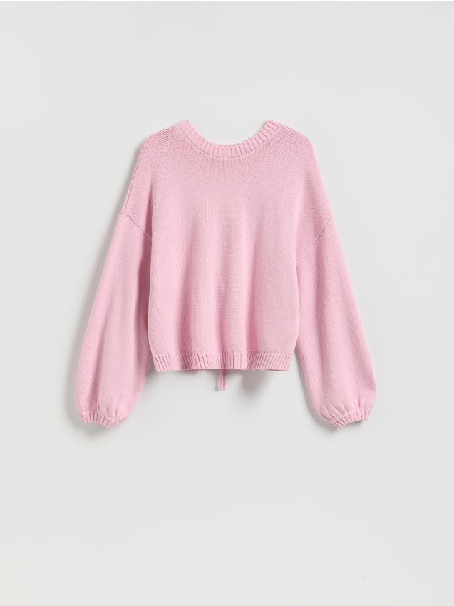 Reserved - Sweter z wiązaniem z tyłu - różowy
