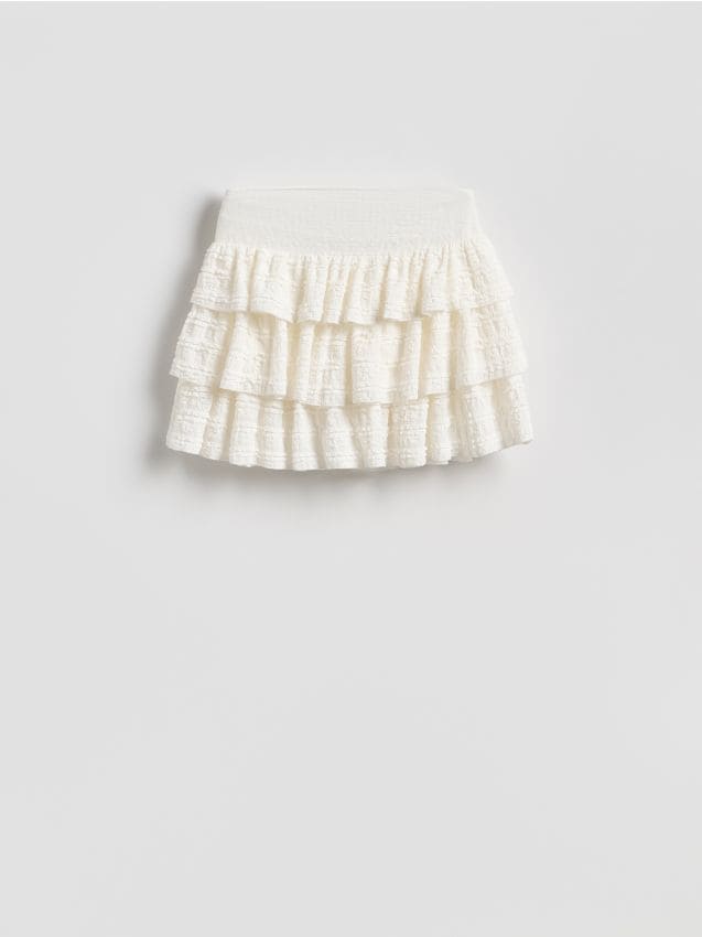 Reserved - Spódnica mini z falbanami - biały