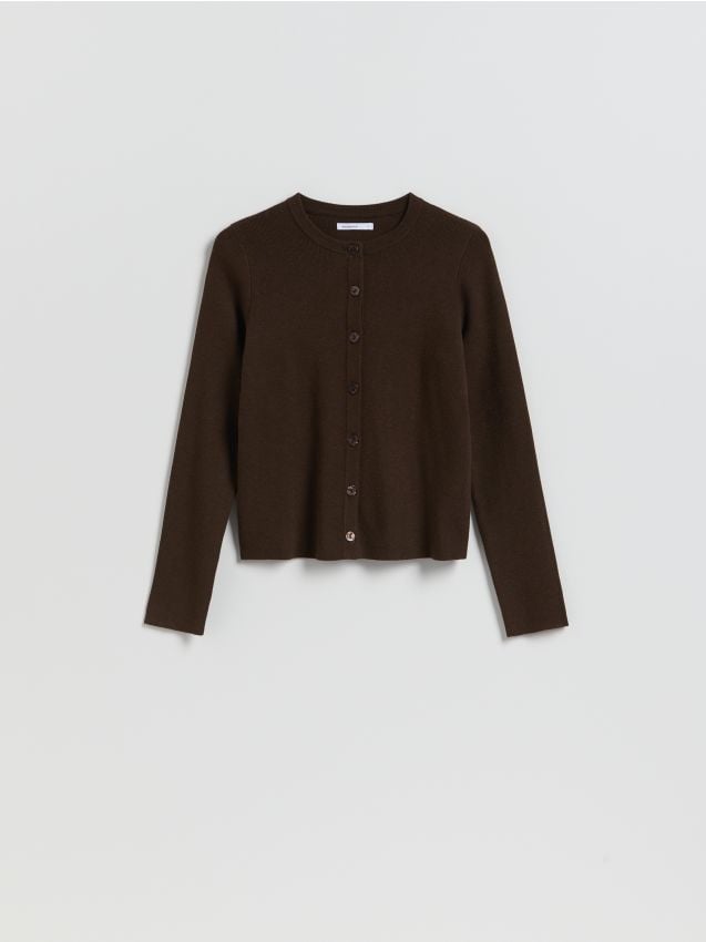 Reserved - Kardigan z dodatkiem modalu - ciemnobrązowy