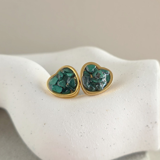 Malachit kolczyki sztyfty serca