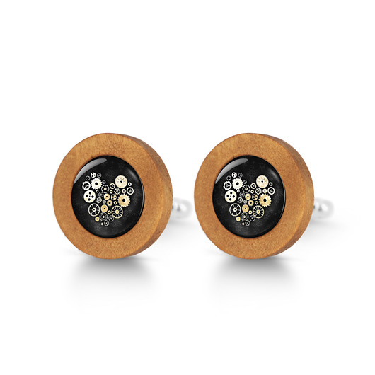 Steampunk czarny - drewniane spinki do mankietów