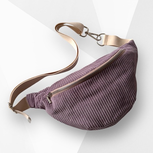 Nerka saszetka z kieszonką sztruksowa fioletowa