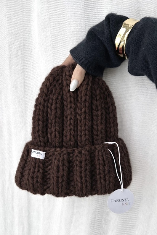 Gruba wełniana czapka beanie 100% wełna handmade