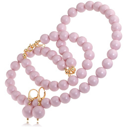 Wyjątkowy Komplet Perły Kryształowe Pastel Rose Pearl Złote Srebro Certyfikat