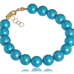 Oryginalne Kryształowe Perły Dark Turquoise Piękna Bransoletka Złote Srebro Certyfikat