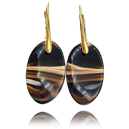 Naturalny Sardonyks Wyjątkowe Kolczyki Złote Srebro Unikat