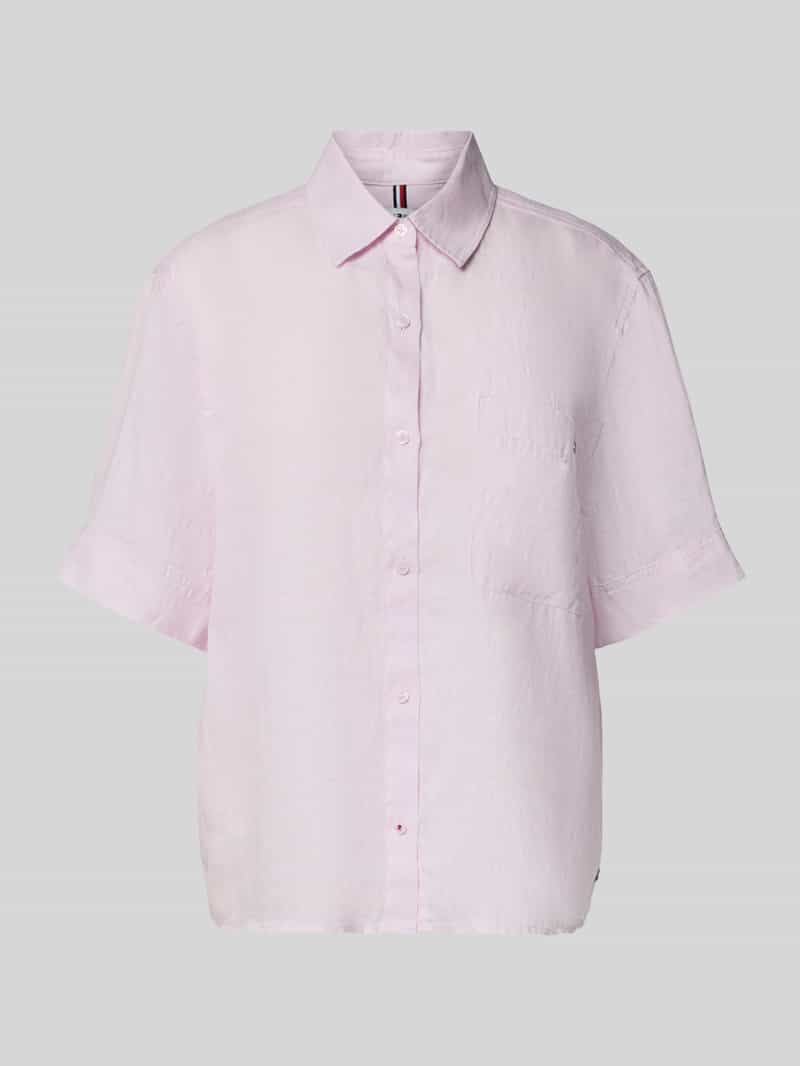 Koszula lniana z logo w kroju regular fit z przeszyciem logo