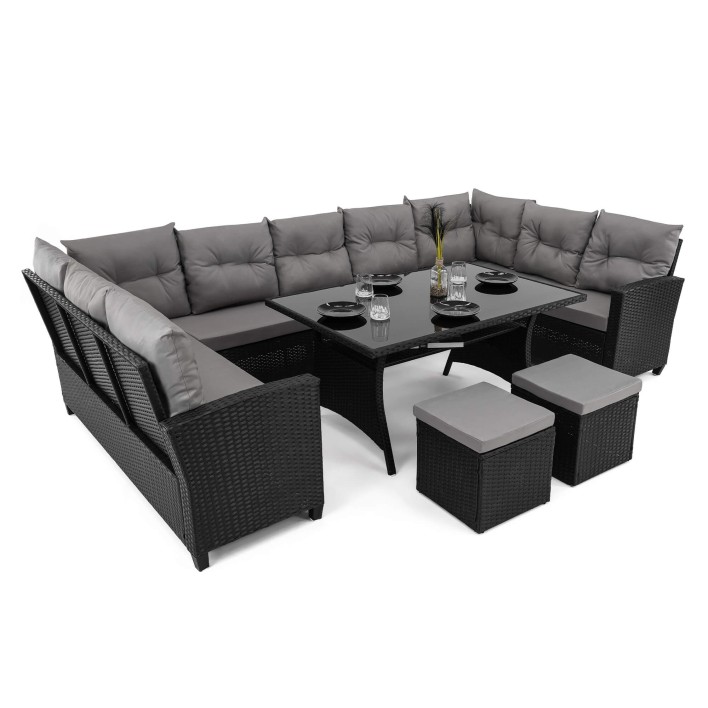 Zestaw ogrodowy PORTO Dwa pojemniki Technorattan Czarny Poduszki szare 01