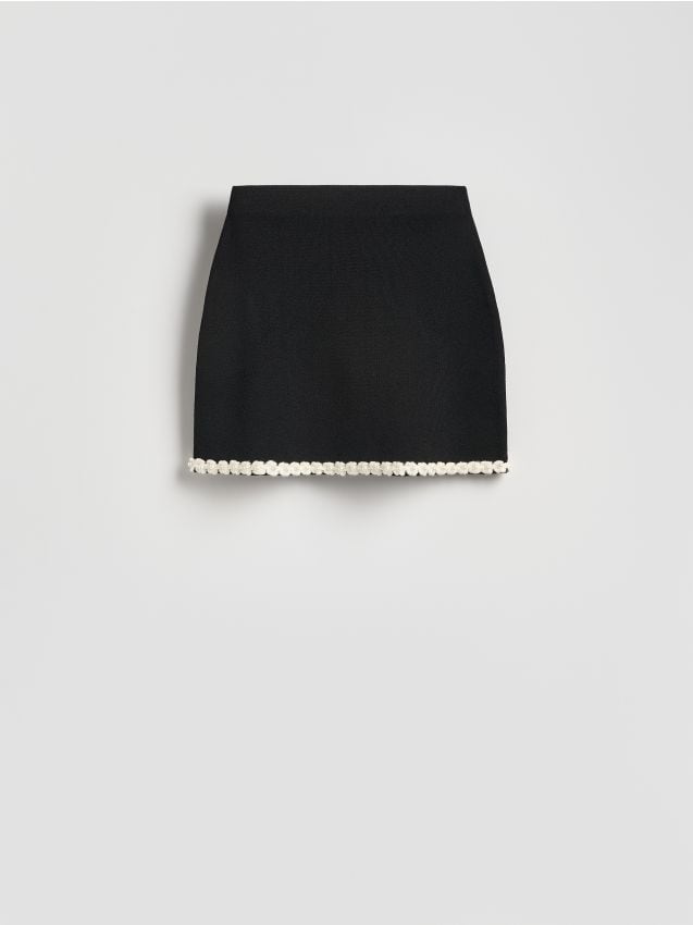 Reserved - Spódnica mini z dekoracyjnym wykończeniem - czarny