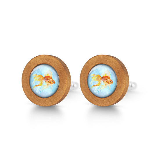 Złota rybka - drewniane spinki do mankietów