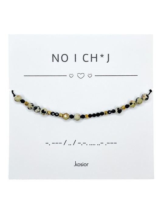 Bransoletka z alfabetem Morse Jaspis dalmatyński, Spinel, Hematyt