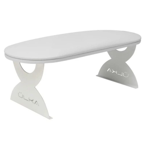 Podpórka pod ręce do manicure ULKA biała, ekoskóra, metalowe nóżki 39 cm