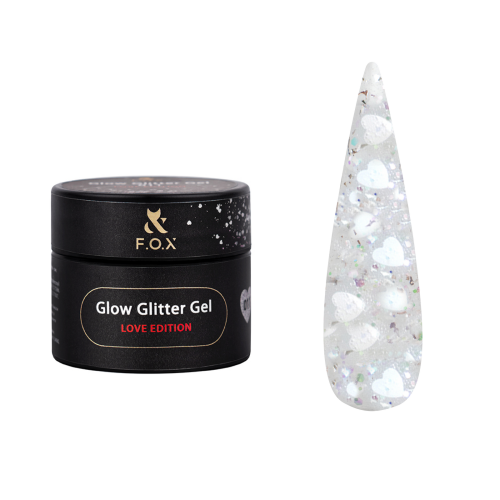 FOX Glow Glitter Gel 011 biały żel do zdobień paznokci z brokatem i serduszkami 5ml